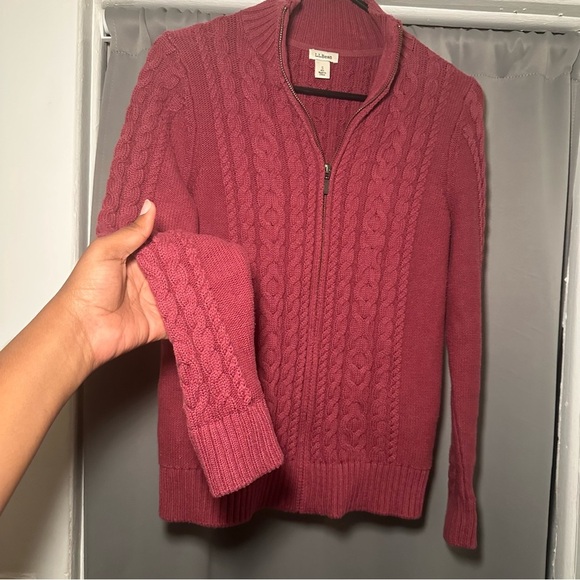 L.L. Bean Women's Preppy Zip-Up Burgundy Cotton Academia Cable Knit Sweater Sz S - Picture 5 of 16
